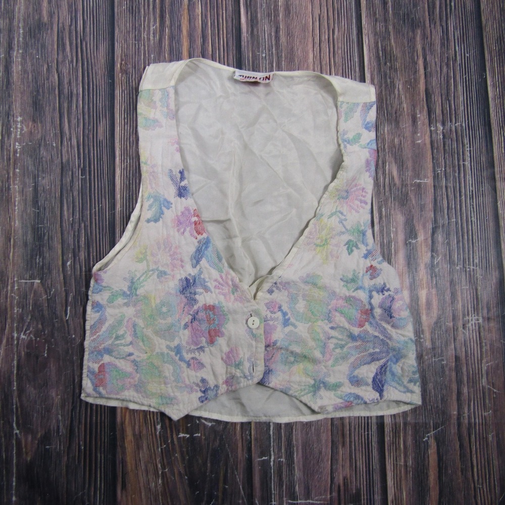 Vintage TURN ON Vest Womens Small Multicolor Floral Boho Button Front Lined